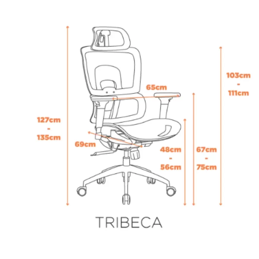 Cadeira Presidente Telada modelo TRIBECA Com Slide Assento - Braço Regulável - Preto - Fratini